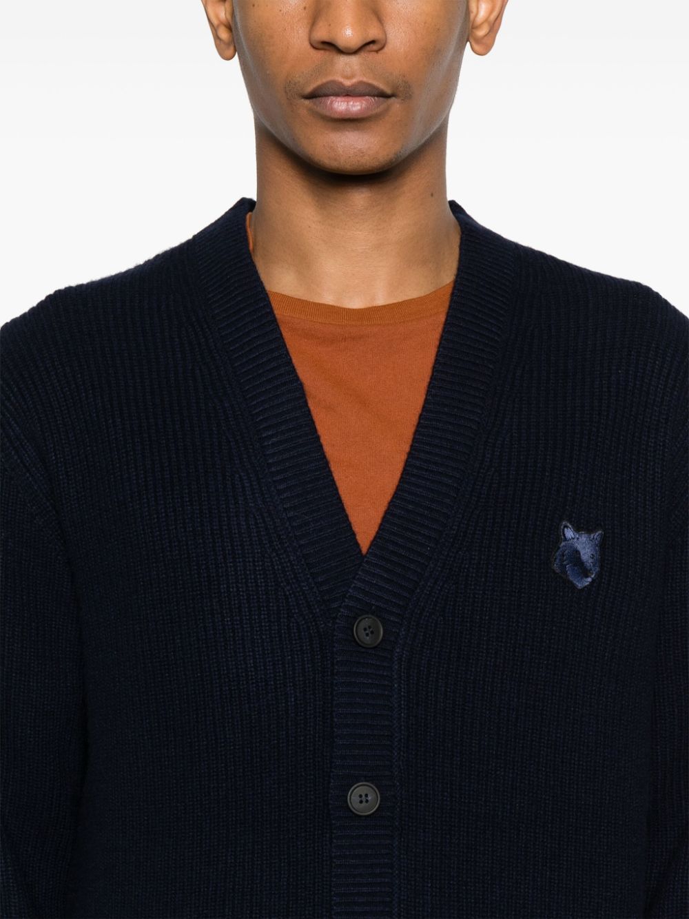 Blue Fox Head Wool Cardigan — Maison Kitsuné