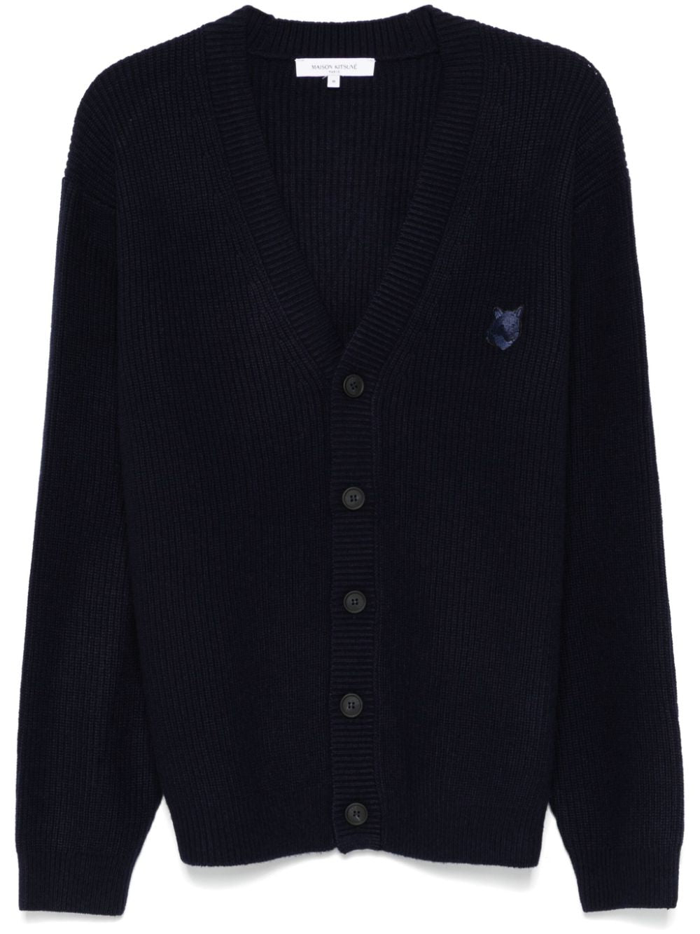 Blue Fox Head Wool Cardigan — Maison Kitsuné