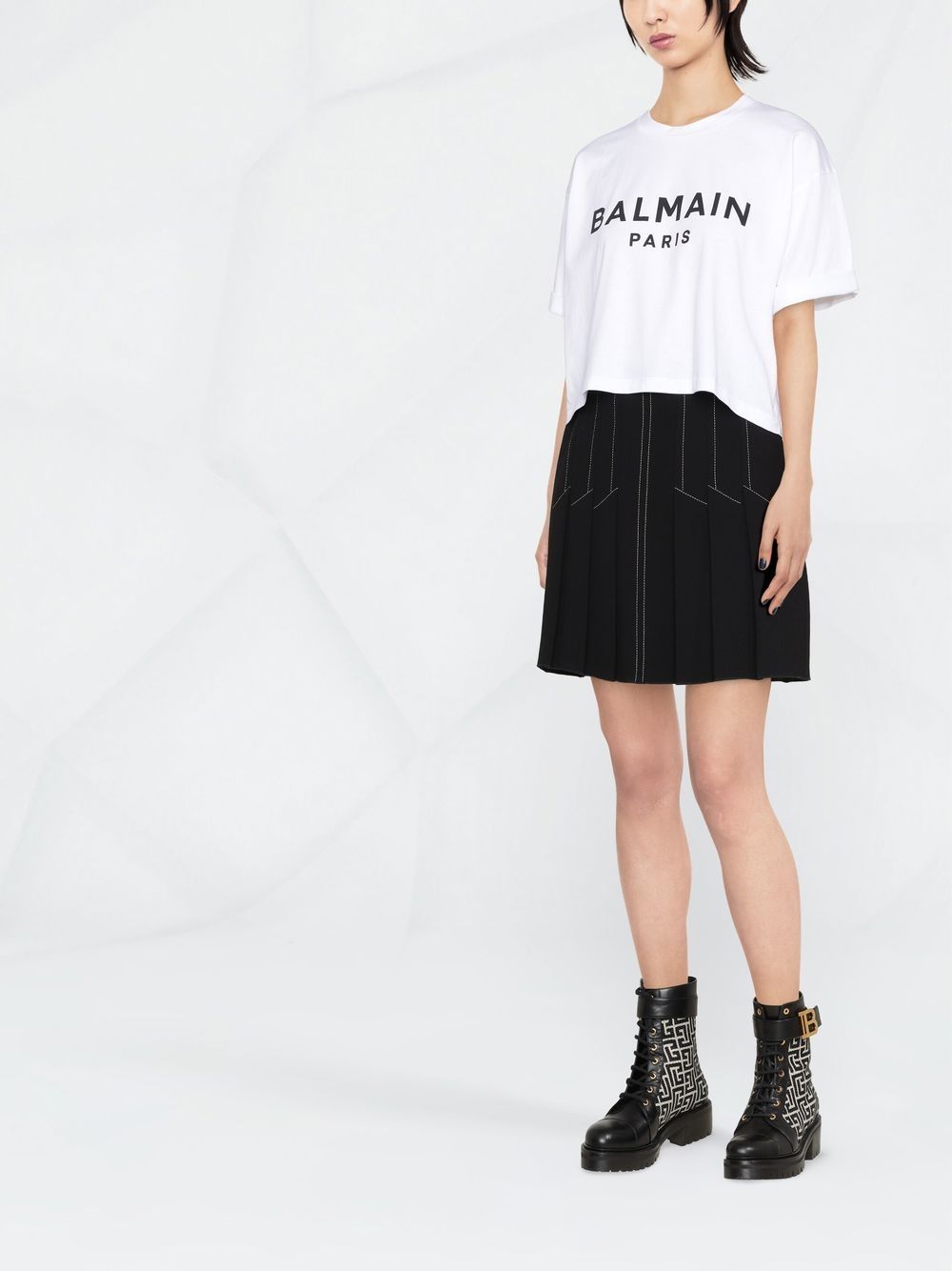 Balmain T-shirts and Polos White cropped cotton logo tee