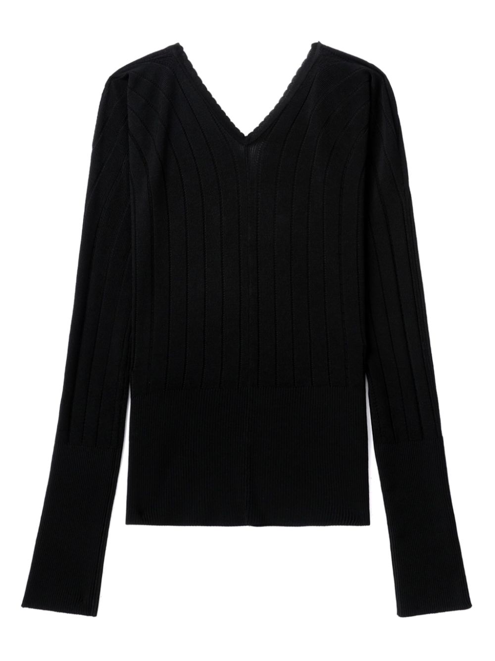 Top Black ribbed knit V-neck