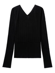 Top Black ribbed knit V-neck