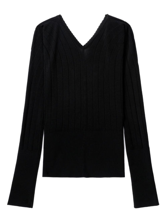 Black ribbed knit V-neck — JACQUEMUS top
