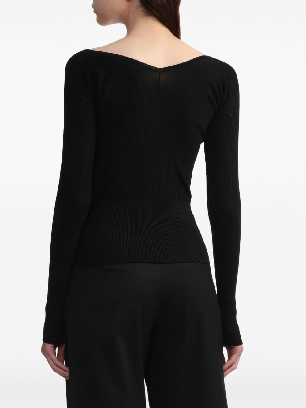 Top Black ribbed knit V-neck