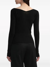 Top Black ribbed knit V-neck