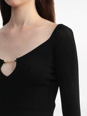 Top Black ribbed knit V-neck
