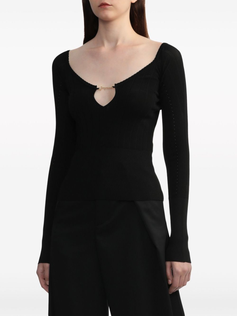 Top Black ribbed knit V-neck