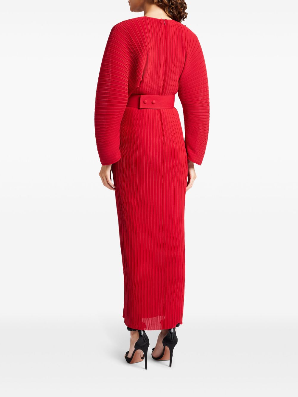 Solace London Dresses Red plissé belted style