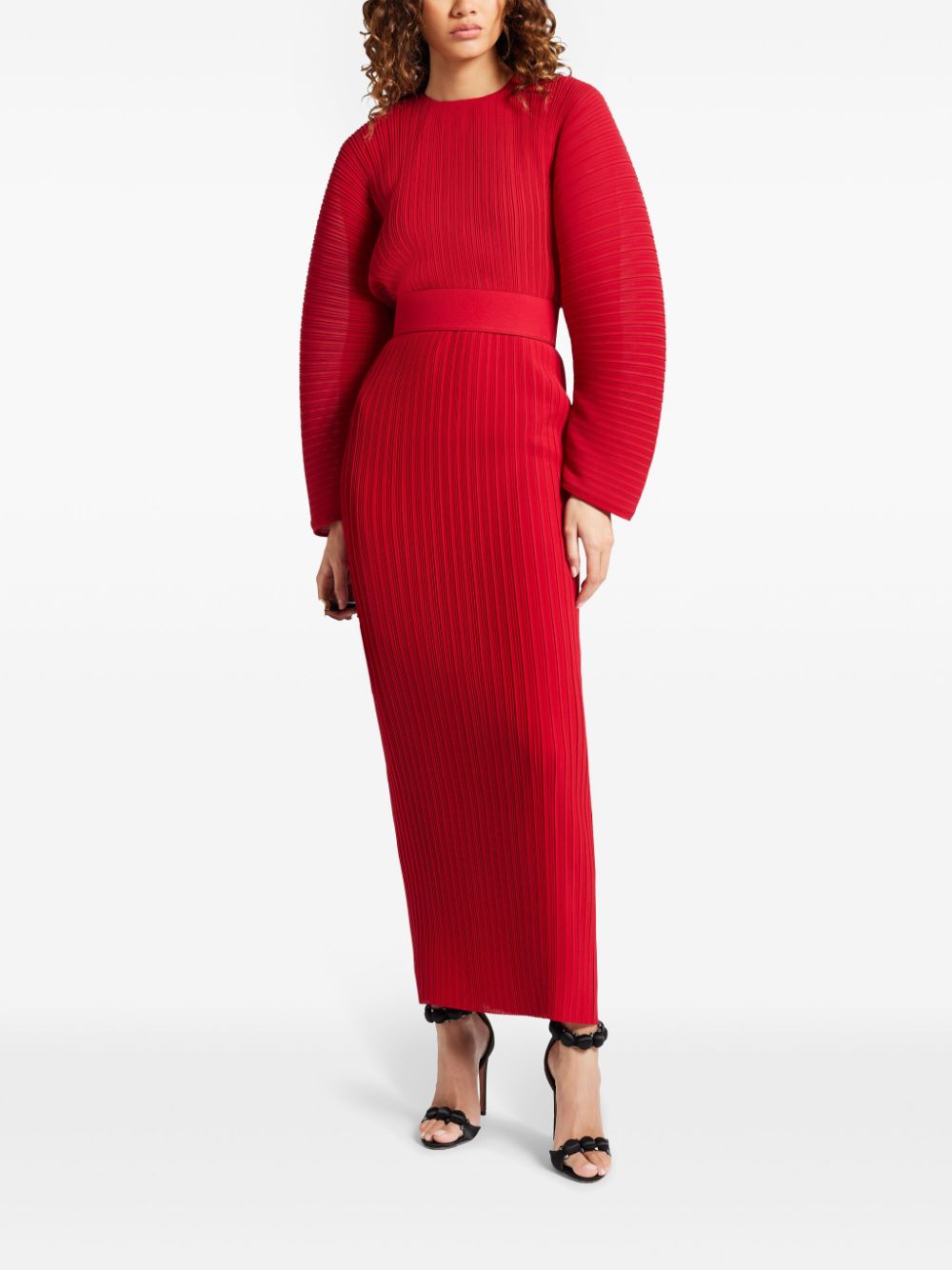 Solace London Dresses Red plissé belted style