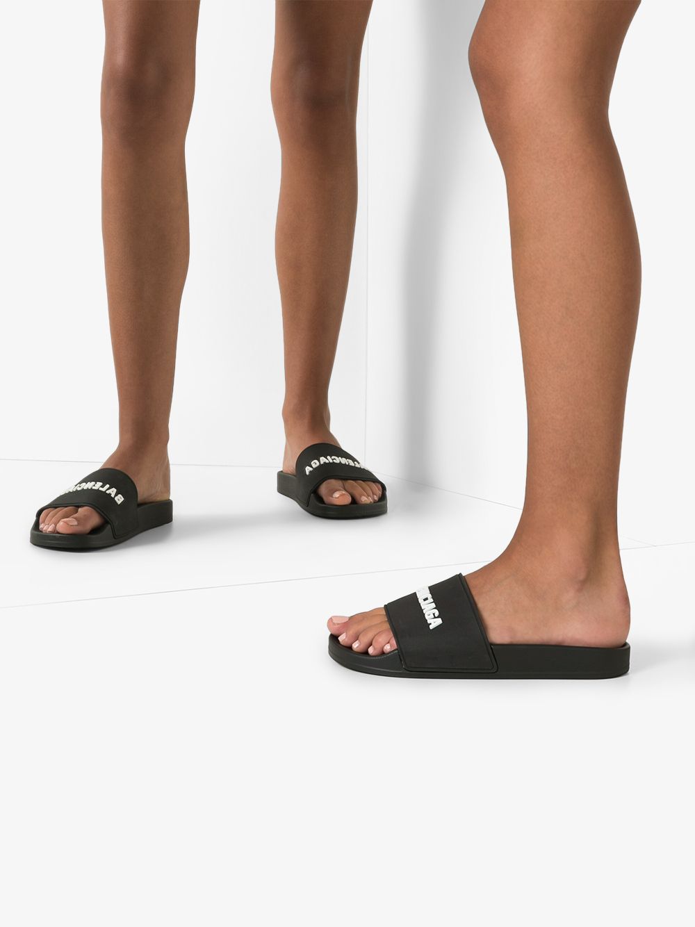 Balenciaga Sandals Black rubber logo slides