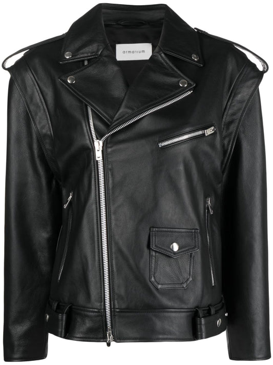 Armarium Black Lambskin Jacket — Grained Leather Sport Jacket
