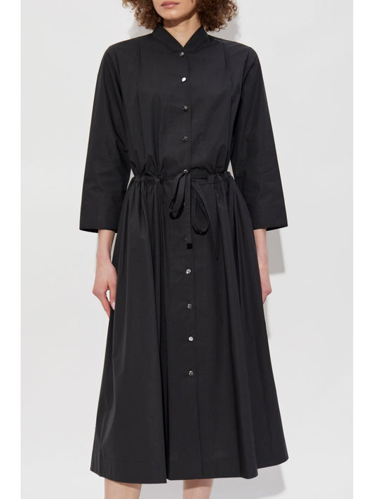 Tory Burch Dresses Black — Tailored Cotton Midi with Belt