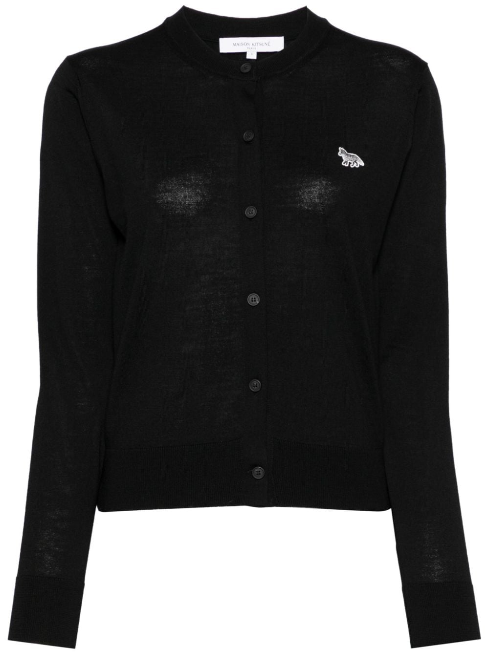 Maison Kitsuné mid‑length knitted cardigan — Black wool comfort