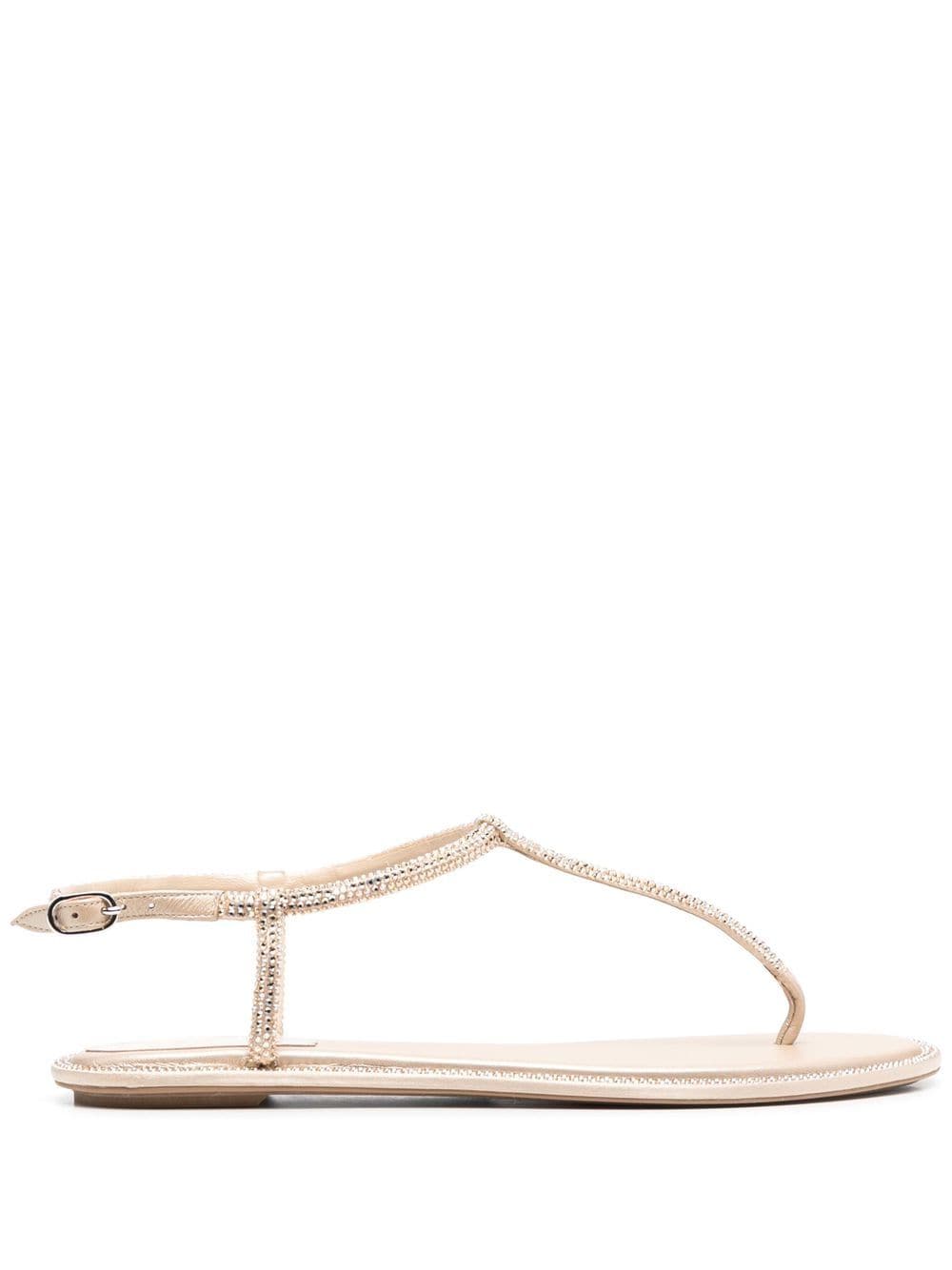 René Caovilla Sandals Beige calf leather with crystals