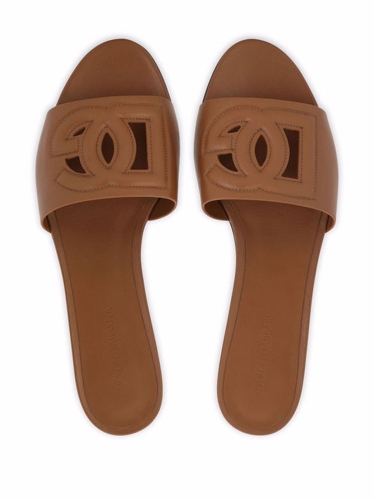 DG Logo Leather Sandals — Light Brown Calfskin