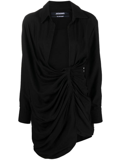 Black Jacquemus Short Dress with Knot Detail