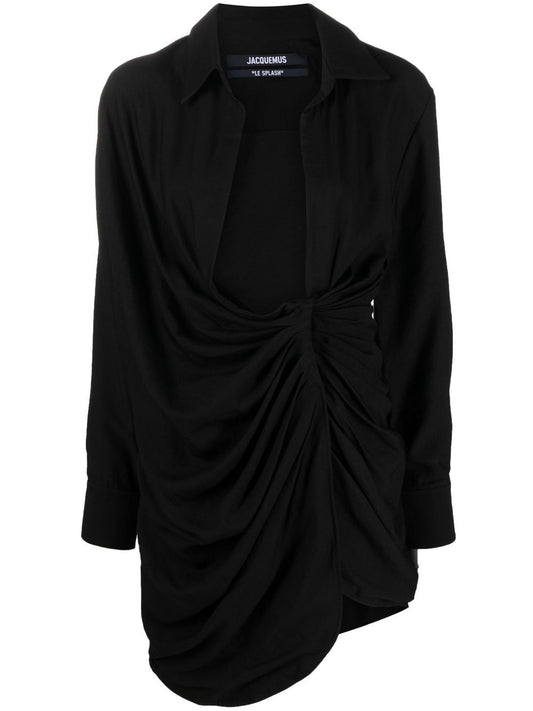 Black Jacquemus Short Dress with Knot Detail