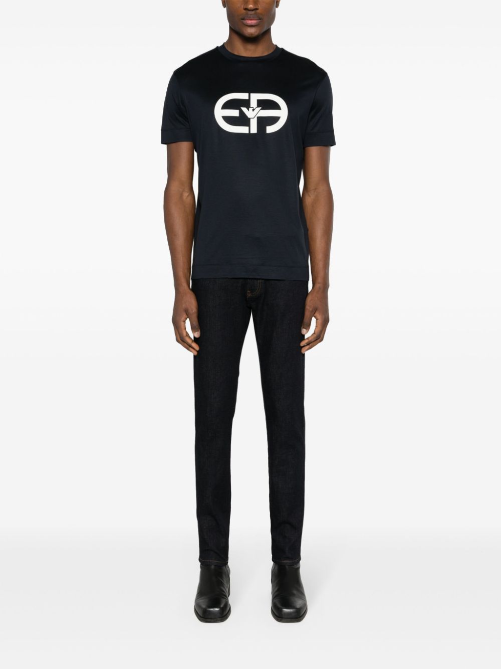 Emporio Armani logo print crew neck T-shirt in lyocell blend