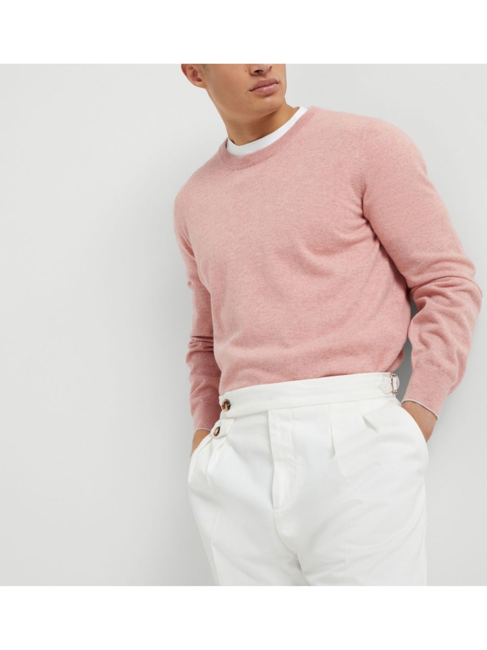 Pink Cashmere Crewneck Sweater — Brunello Cucinelli