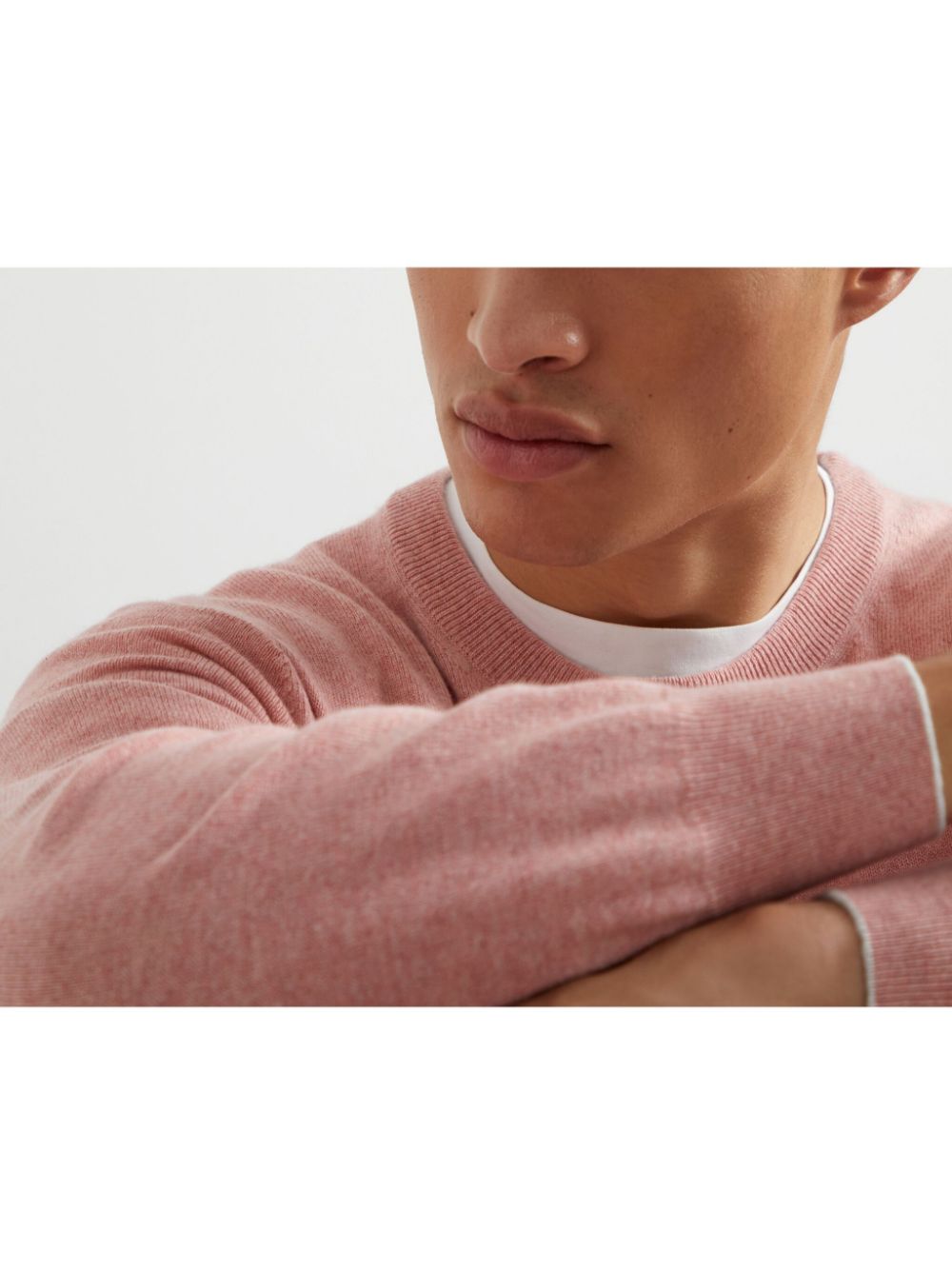 Pink Cashmere Crewneck Sweater — Brunello Cucinelli