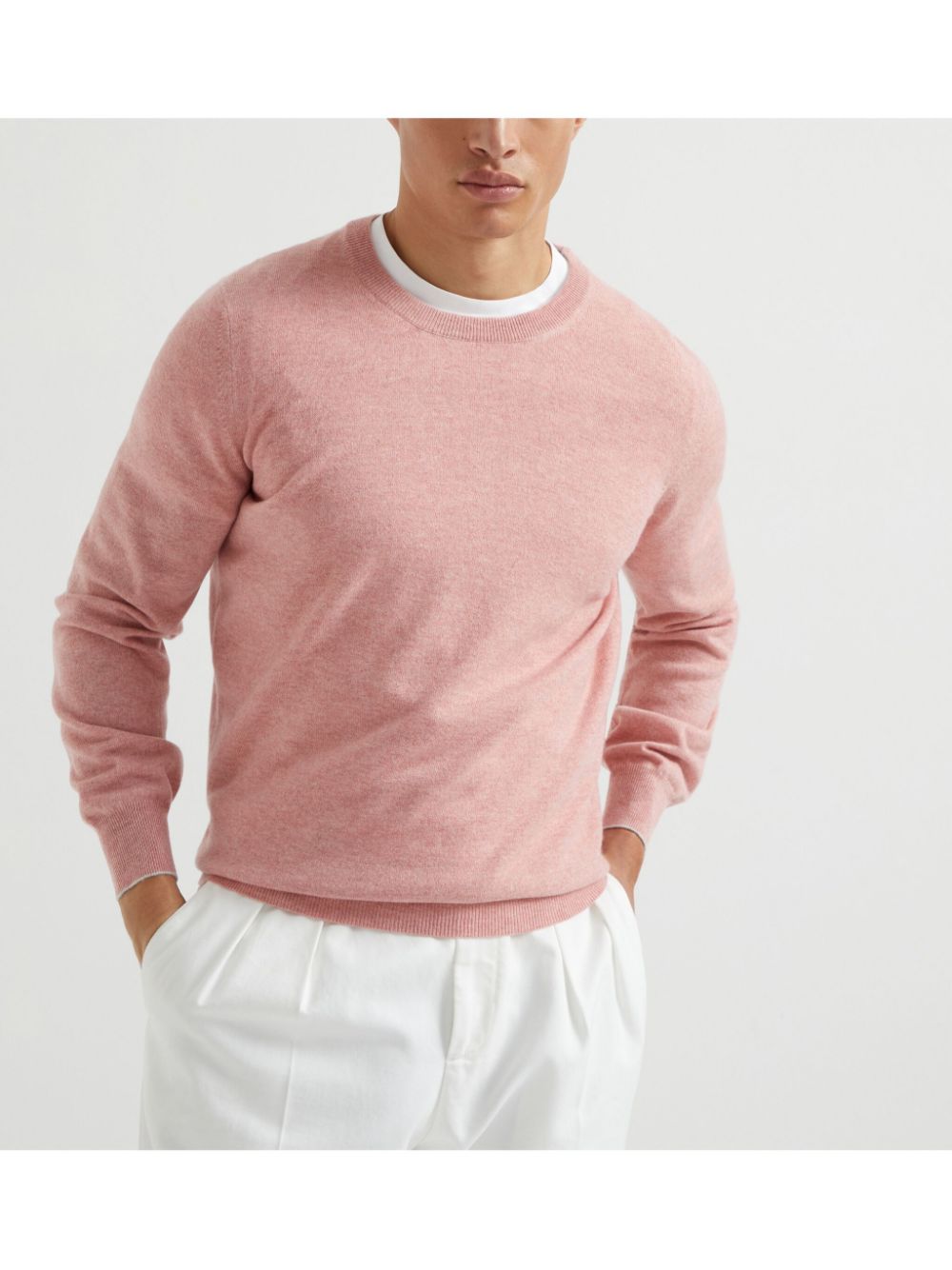 Pink Cashmere Crewneck Sweater — Brunello Cucinelli