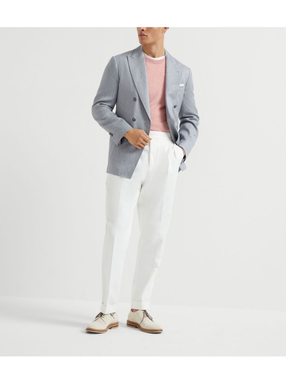 Pink Cashmere Crewneck Sweater — Brunello Cucinelli