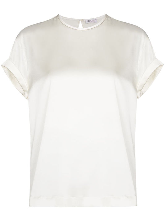 Brunello Cucinelli beige stretch silk top
