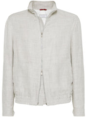 Chaqueta de mezcla de lino beige Brunello Cucinelli Coats