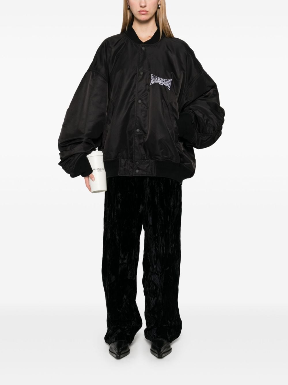 Chaqueta bomber universitaria de nailon negra de Balenciaga Coats