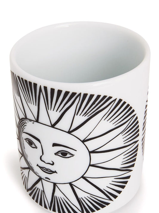 Fornasetti white porcelain pencil holder — decorative sun motif