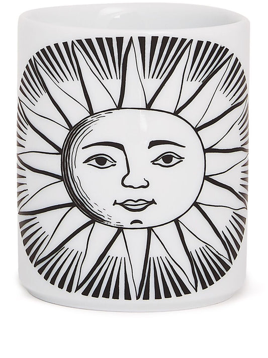 Fornasetti white porcelain pencil holder — decorative sun motif