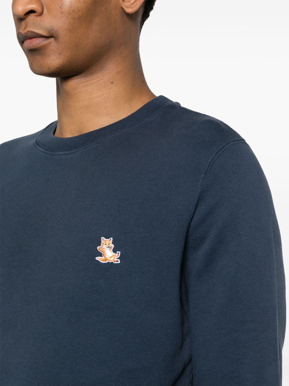 Maison Kitsuné Sweater — Navy Fox-Motif Cotton Crew