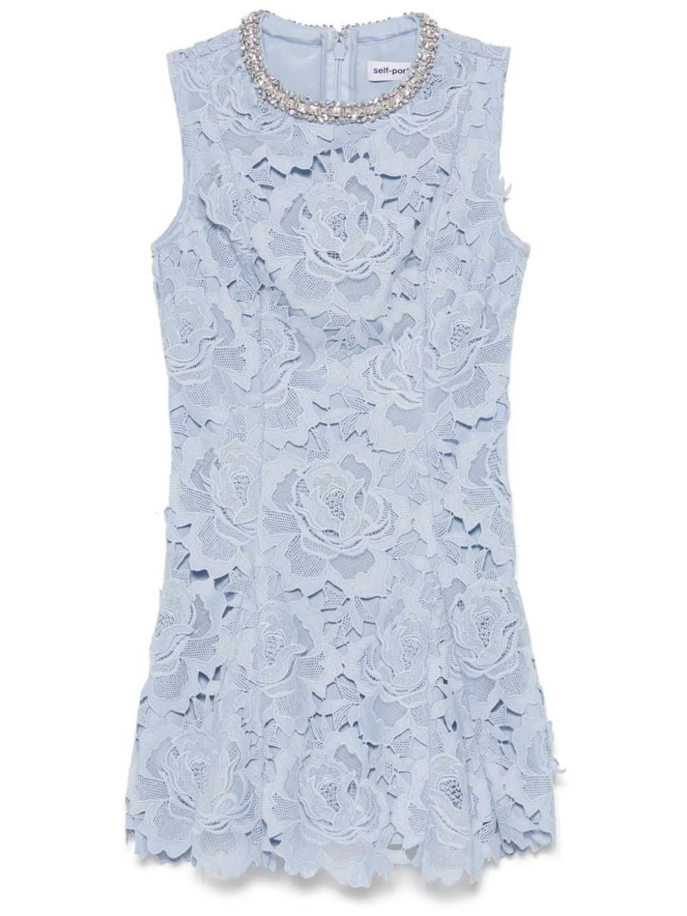 Self-Portrait Short Floral Lace Dress in Sky Blue