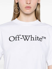Off‑White Bookish Logo Cropped T‑Shirt — White Cotton