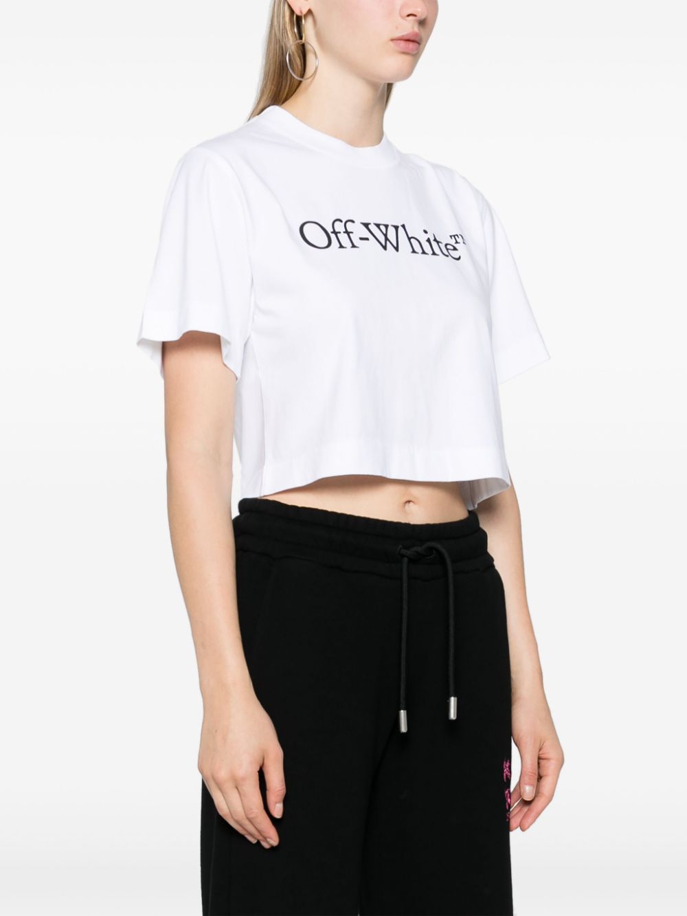 Off‑White Bookish Logo Cropped T‑Shirt — White Cotton