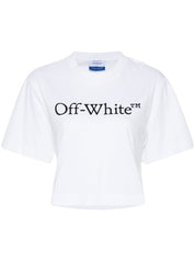 Off‑White Bookish Logo Cropped T‑Shirt — White Cotton