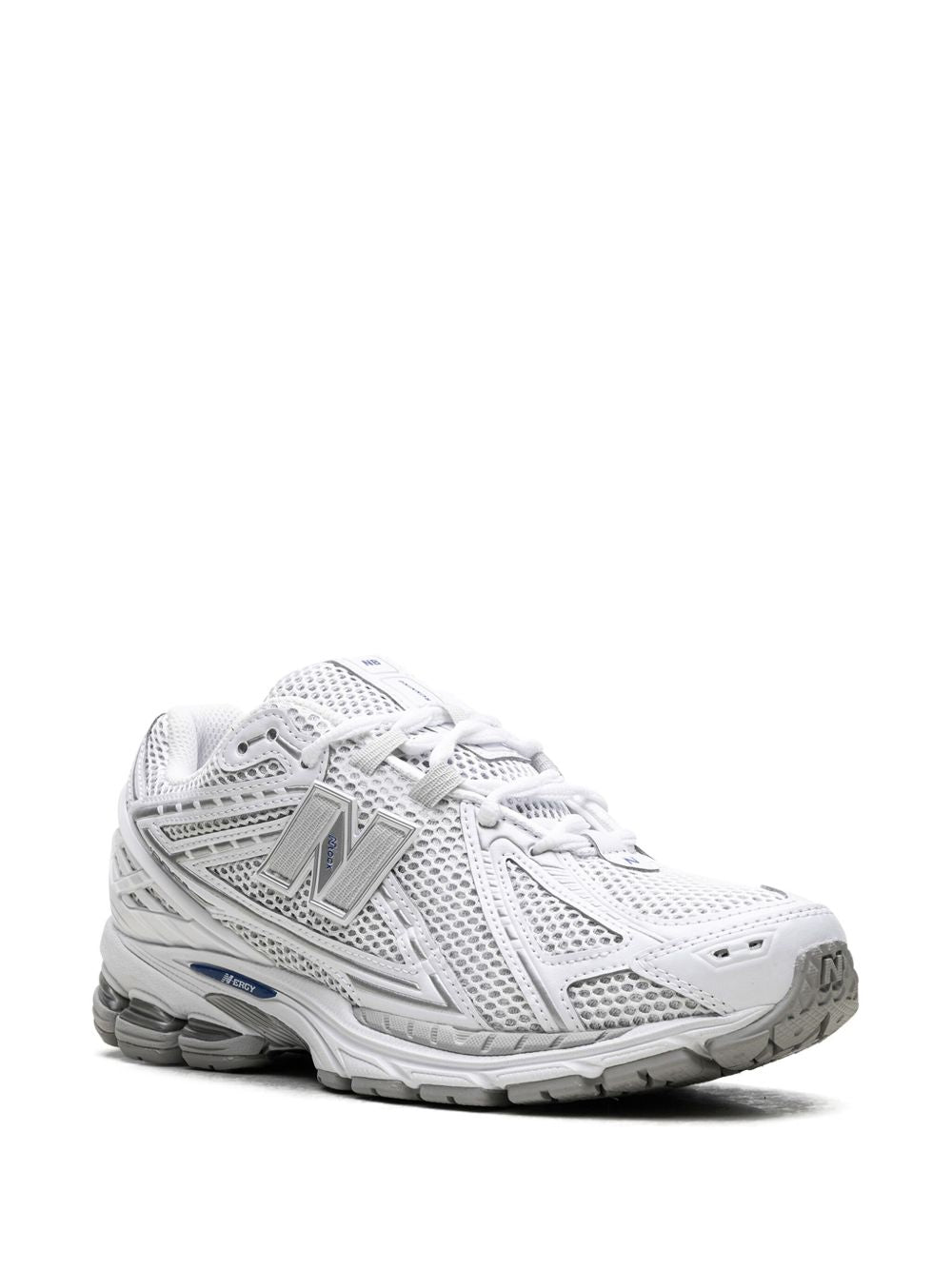 Baskets New Balance en maille blanche avec bordure en similicuir