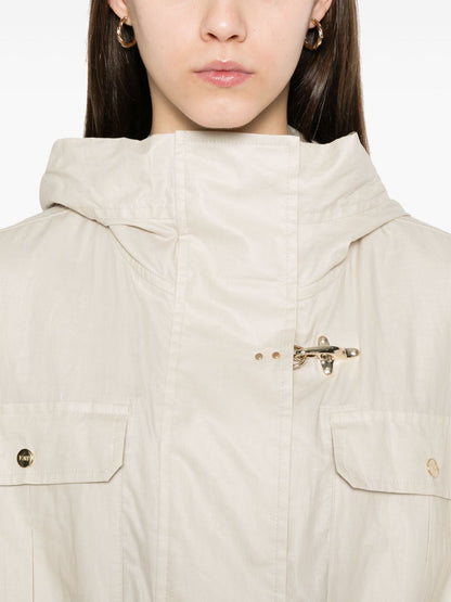 White Linen-Cotton Parka — Fay Coats