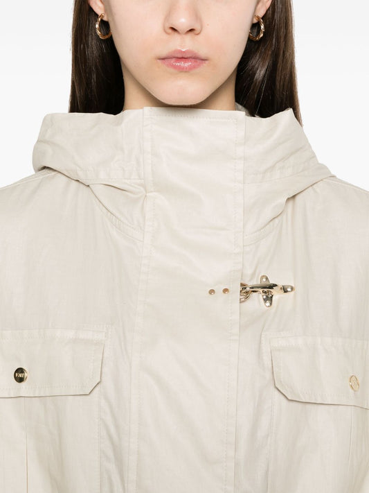 White Linen-Cotton Parka — Fay Coats