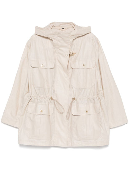White Linen-Cotton Parka — Fay Coats