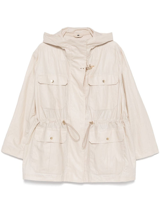 White Linen-Cotton Parka — Fay Coats