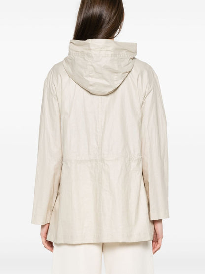 White Linen-Cotton Parka — Fay Coats