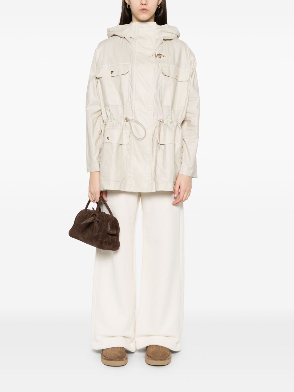 White Linen-Cotton Parka — Fay Coats
