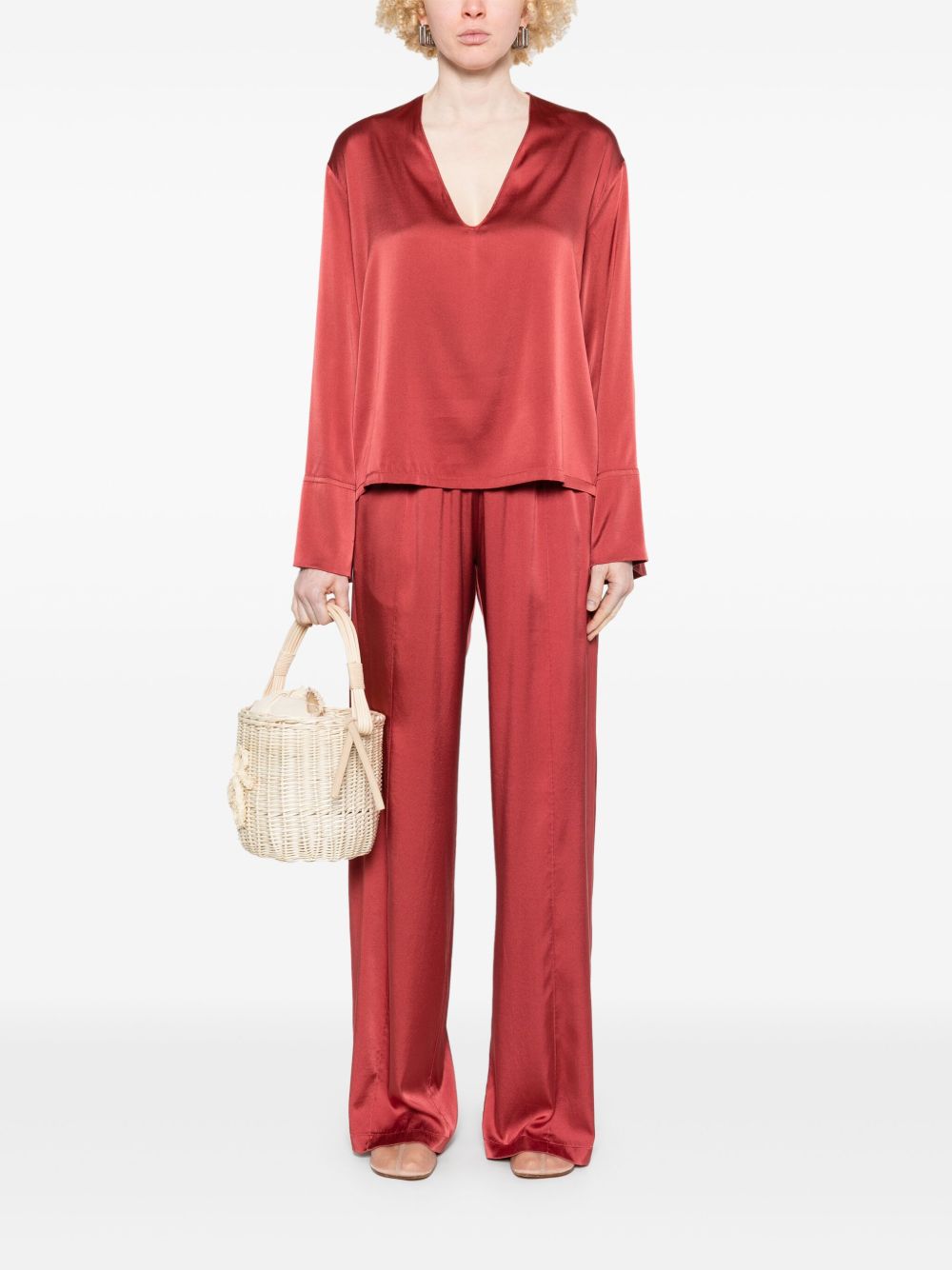 Forte Forte satin trousers in silk — brick red elegance