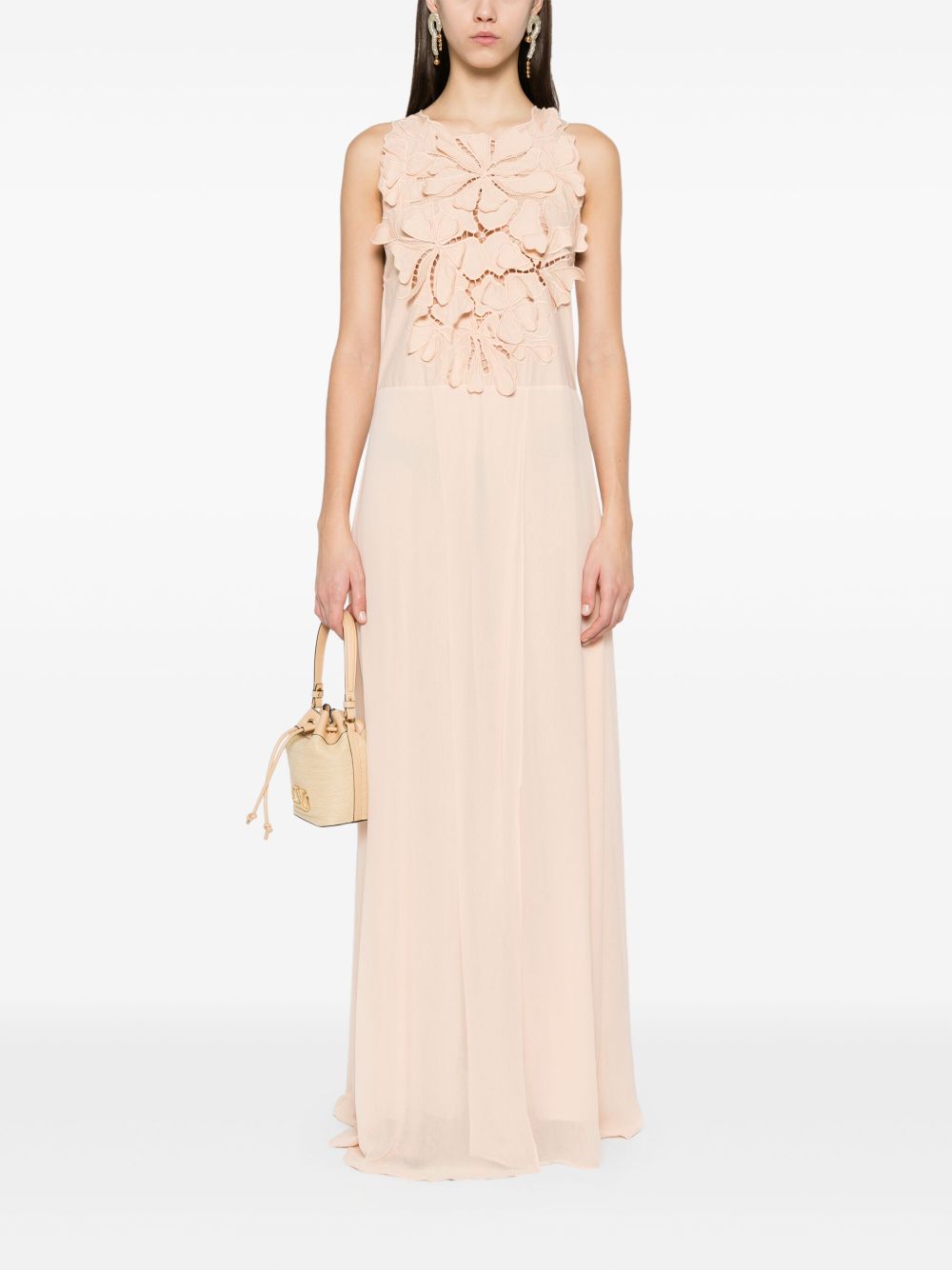 Forte Forte long dress with floral appliques in embroidered cotton