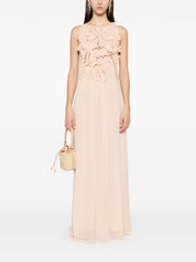 Forte Forte long dress with floral appliques in embroidered cotton