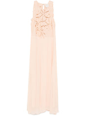 Forte Forte long dress with floral appliques in embroidered cotton