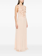 Forte Forte long dress with floral appliques in embroidered cotton