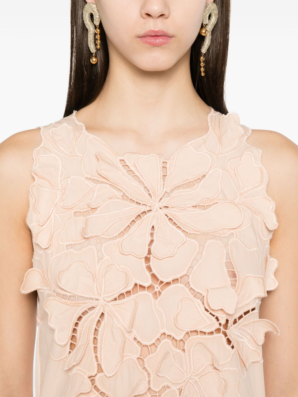 Forte Forte long dress with floral appliques in embroidered cotton