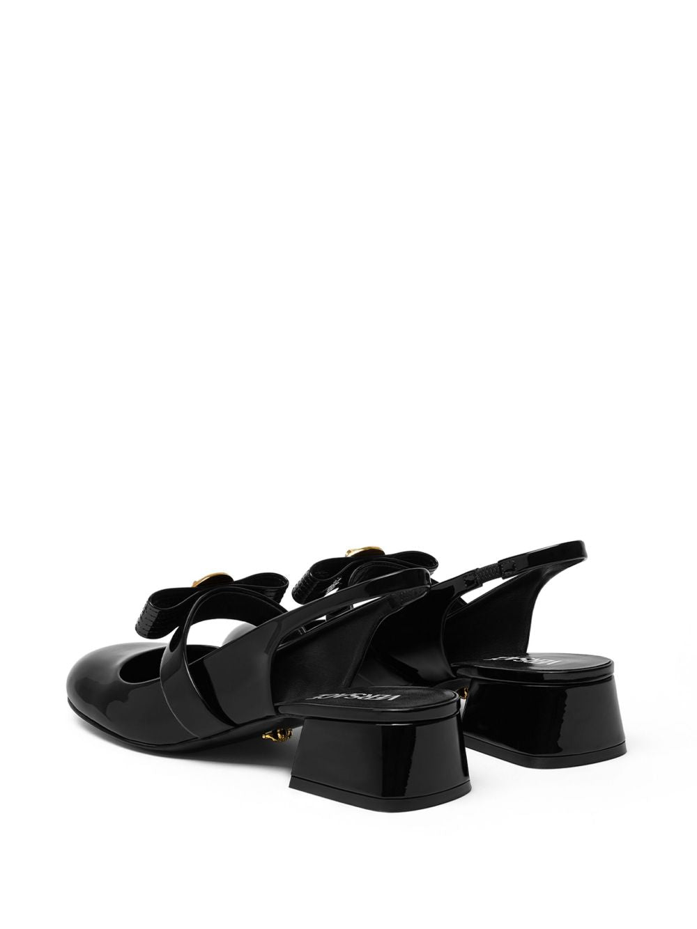 Versace With Heel Black calf leather slingbacks