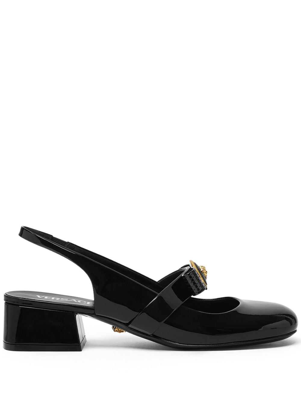 Versace With Heel Black calf leather slingbacks